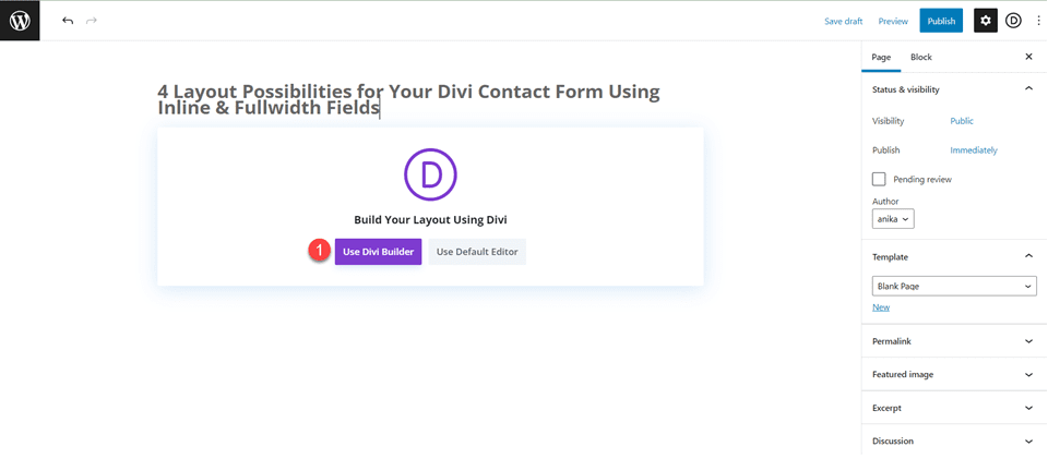 تخطيطات نموذج جهة اتصال Divi مع تخطيط استخدام الحقول المضمنة والعرض الكامل