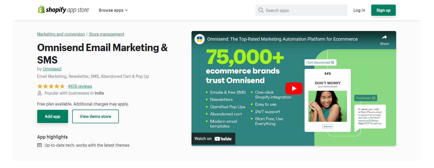 Omnisend - marketing par SMS de Shopify