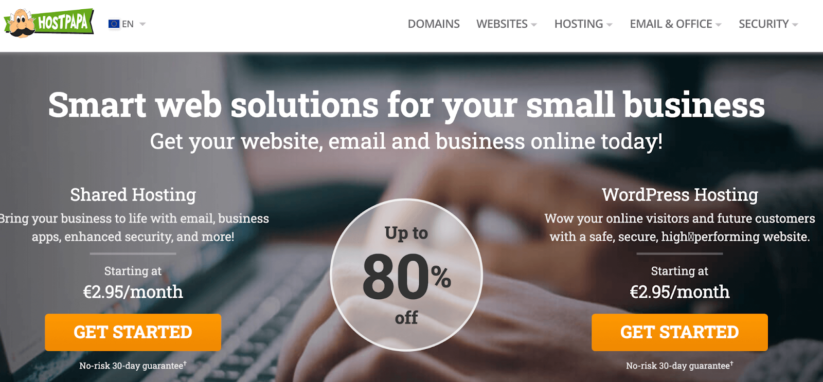 Homepage HostPapa com preços para hospedagem compartilhada e WordPress