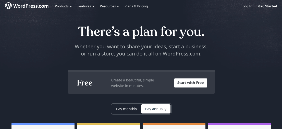 WordPress.com هو المكان الذي يمكنك من خلاله الحصول على اسم مجال مجانًا