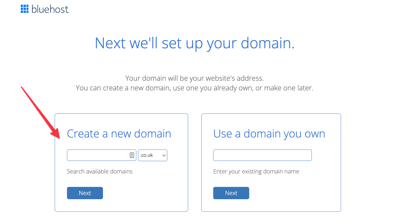Bluehost المجال الجديد