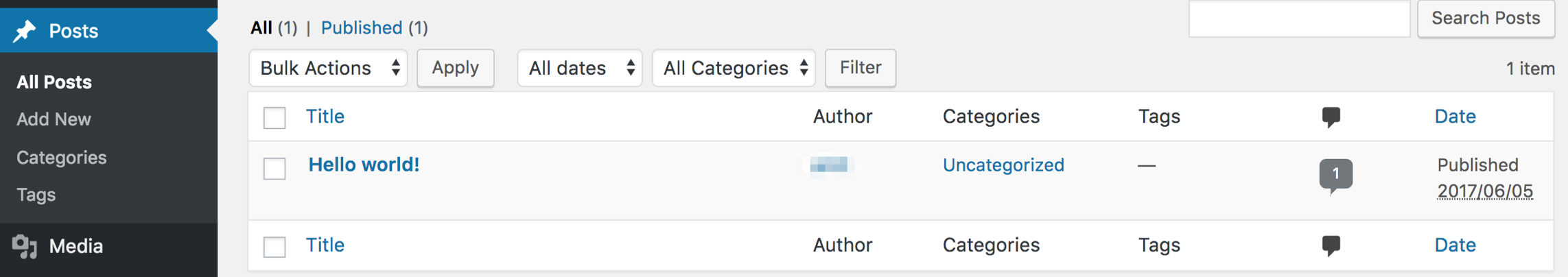 WordPress 帖子選項卡的屏幕截圖。