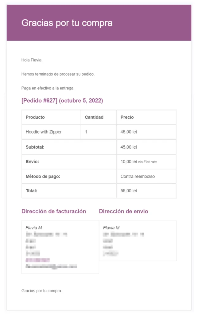 WooCommerce-E-Mail-Übersetzung ins Spanische
