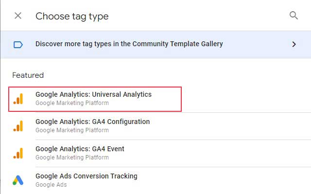 Elija la etiqueta de Google Analytics para usar Google Tag Manager para el seguimiento