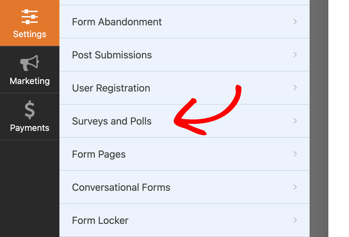 wpforms settings surveys and polls