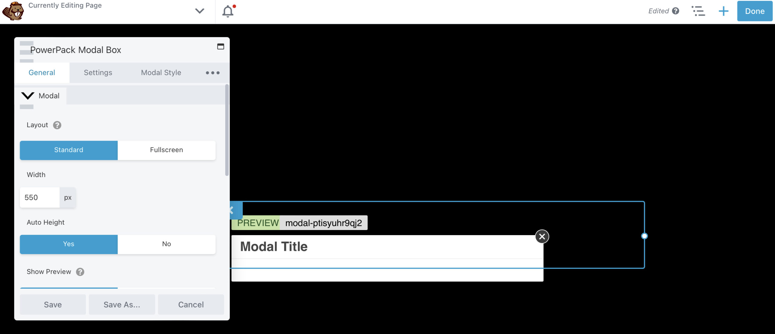 Beaver Builder'daki PowerPack Modal Kutusu