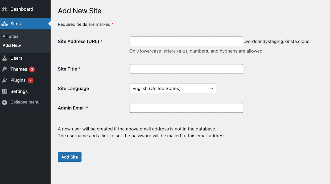 WordPress kontrol paneline yeni bir alt site ekleyin