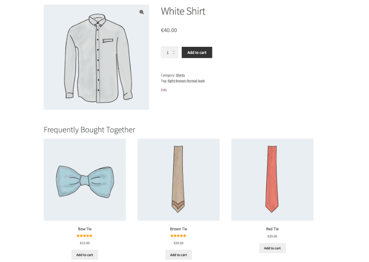 WooCommerce 製品ページの「よく一緒に購入する」セクションの例。