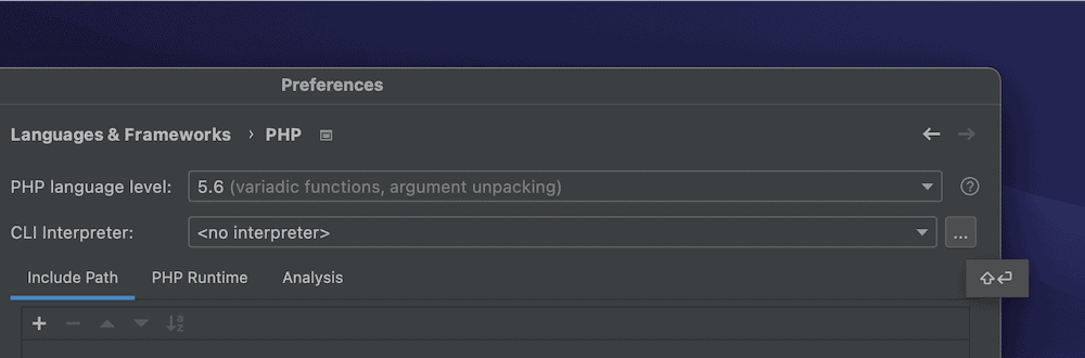 部分 PhpStorm 首选项屏幕,显示页面链接 (