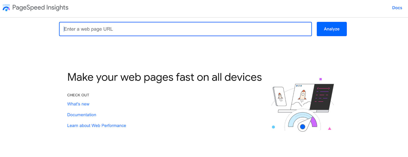 Página de inicio de PageSpeed Insights