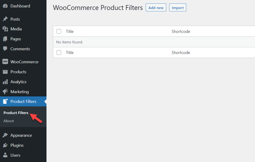 configuración de filtro de productos de woocommerce