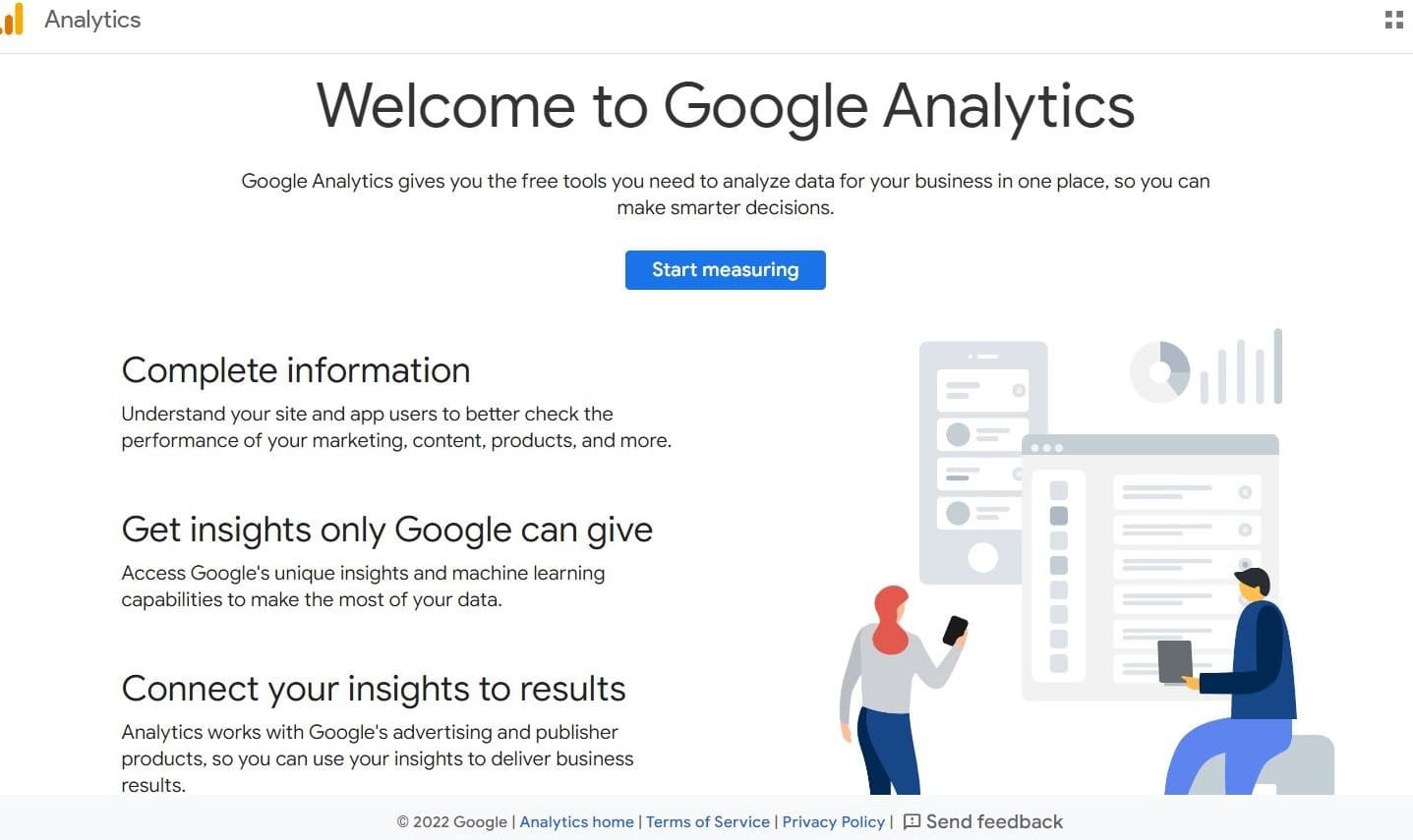 "Tam bilgi", "Yalnızca Google'ın verebileceği bilgileri alın" ve "Bilgilerinizi sonuçlara bağlayın" kategorilerini içeren Google Analytics ana sayfası.