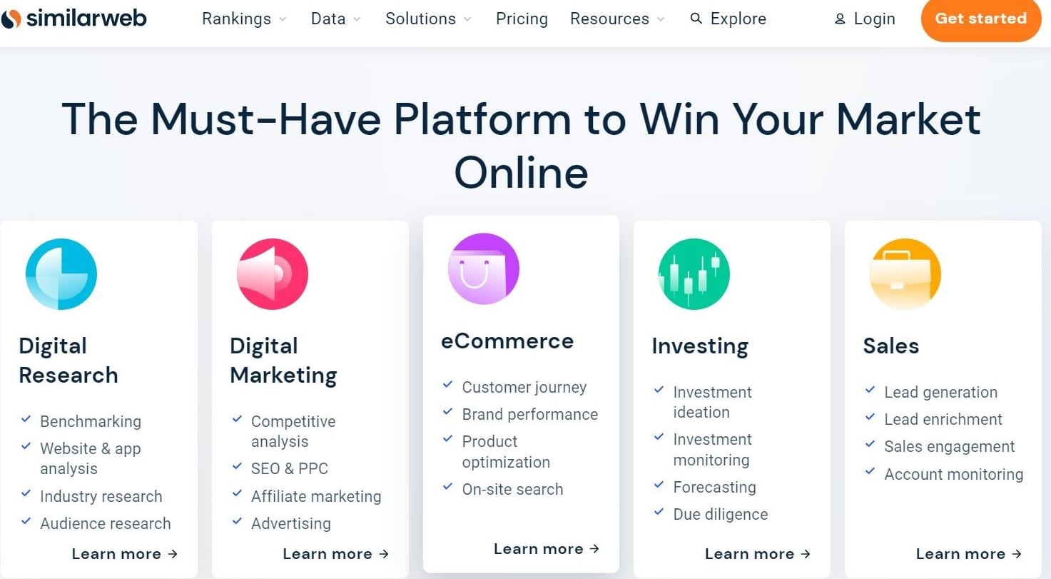 "Çevrimiçi Pazarınızı Kazanmak için Olması Gereken Platform" başlıklı Similarweb ana sayfası.