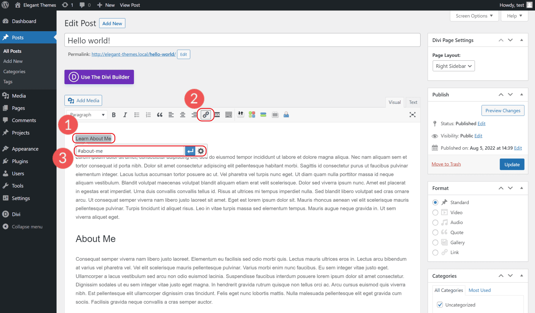 Créer un lien d'ancrage dans l'éditeur WordPress Classic 3-5