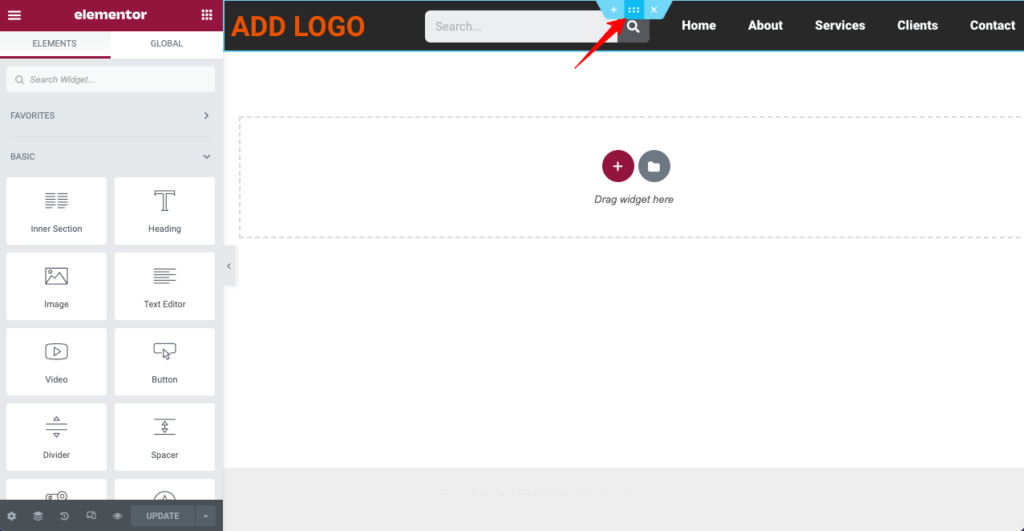Come creare un'intestazione trasparente appiccicosa di Elementor (guida passo passo) 6 Select the Elementor Header Section