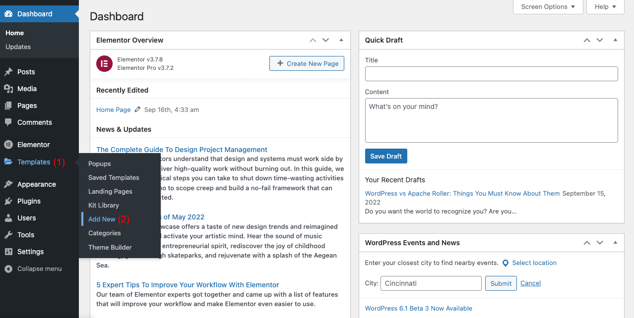 Come creare un'intestazione trasparente appiccicosa di Elementor (guida passo passo) 2 Open Elementor Template Section
