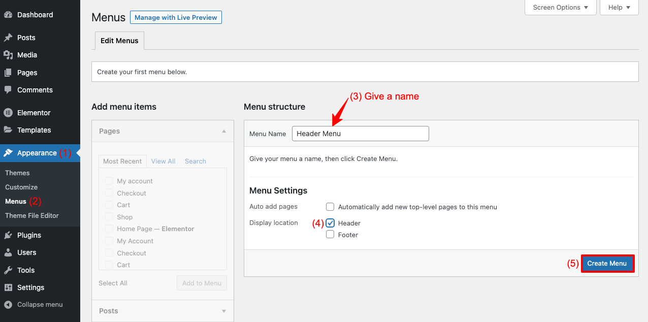 Come creare un'intestazione trasparente appiccicosa di Elementor (guida passo passo) 1 How to Create Menu for Web Header