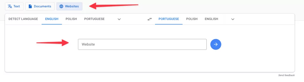 Google 翻訳のウェブサイト
