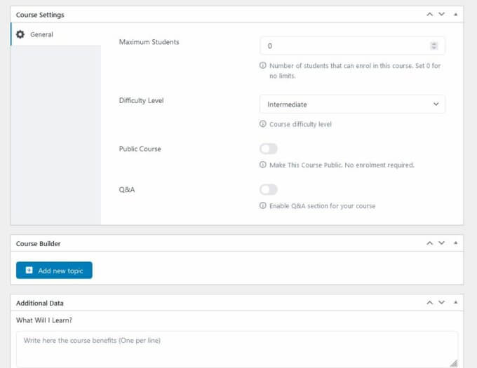 Tutor LMS, cajas meta