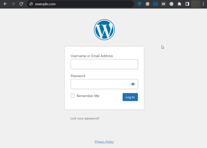 Pantalla de inicio de sesión de WordPress