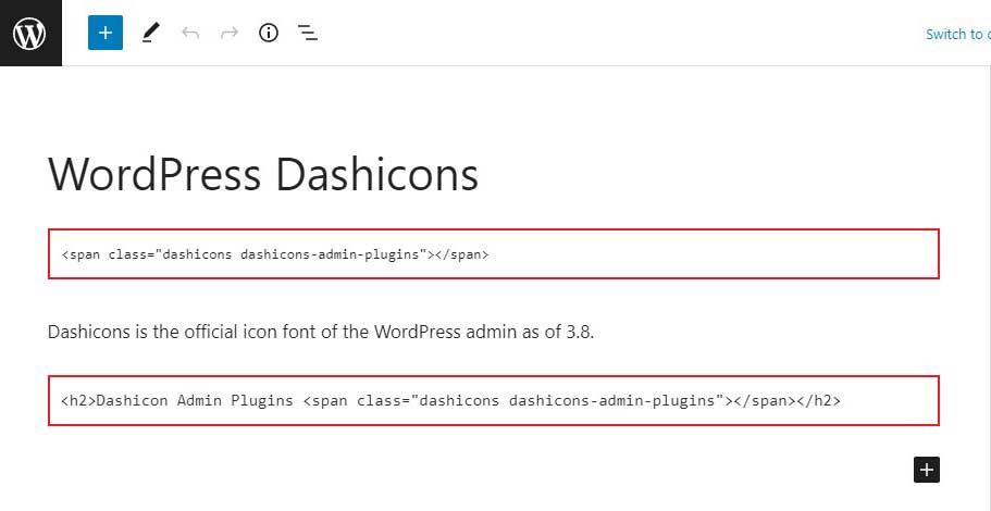 WordPress gönderisine ve Sayfasına Dashicon ekleyin