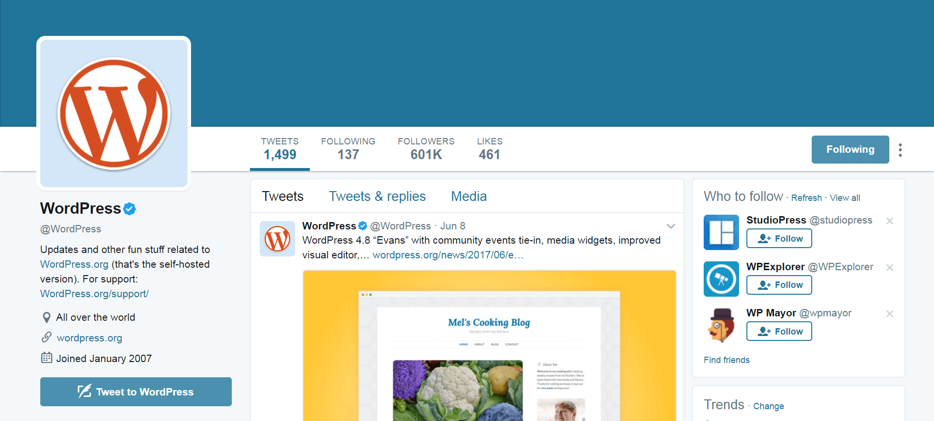 WordPress Twitter 帳戶。