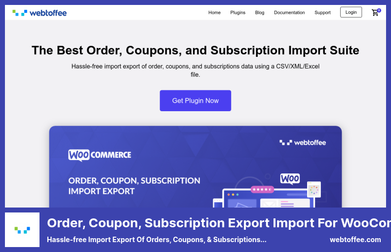 Importación de exportación de pedidos, cupones y suscripciones para el complemento WooCommerce - Importación y exportación sin complicaciones de datos de pedidos, cupones y suscripciones