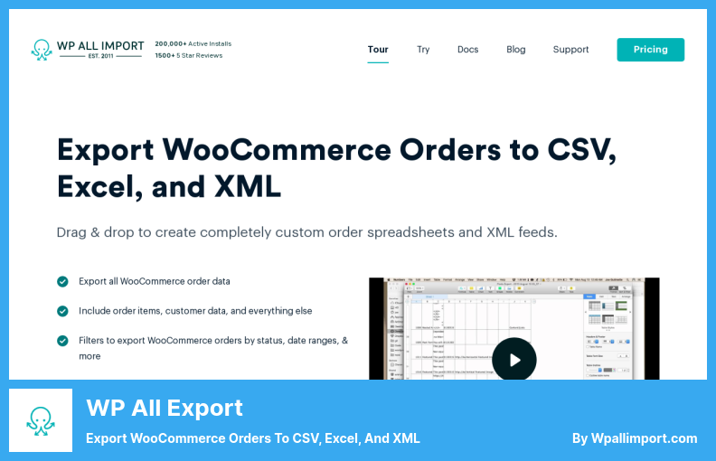 Complemento WP All Export: exporte pedidos de WooCommerce a CSV, Excel y XML