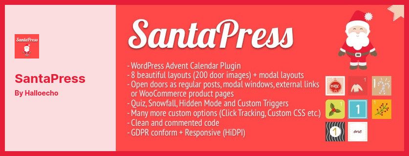 Complemento SantaPress: un complemento y cuestionario de calendario de Adviento de WordPress