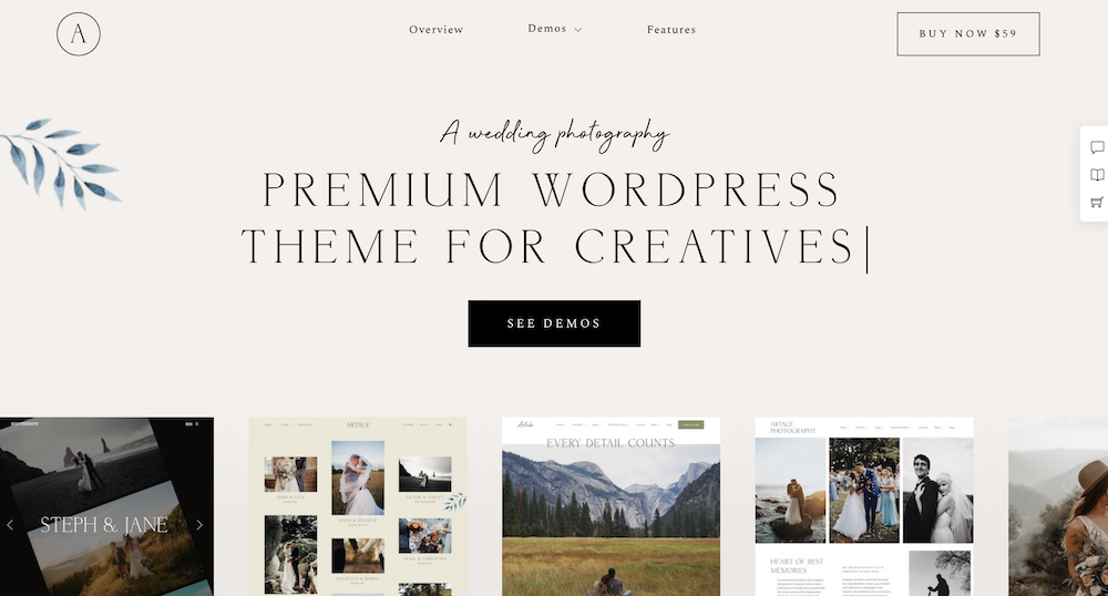 Artale WordPress 웨딩 사진 테마