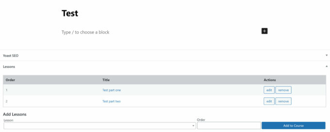 Bezahlte Mitgliedschaften Pro, Add-On für Kurse für die Mitgliedschaft, Kurseditor