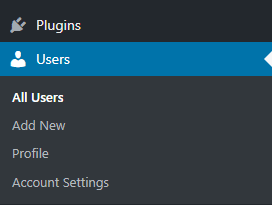 Genişletilmiş Kullanıcılar WordPress menüsü.