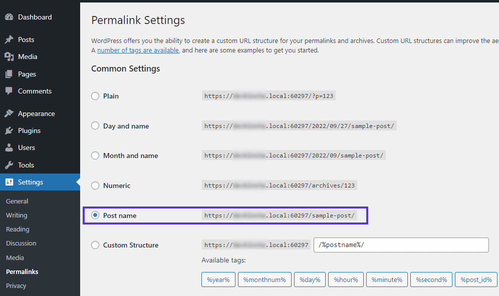WordPress kalıcı bağlantı ayarlarını değiştirme.