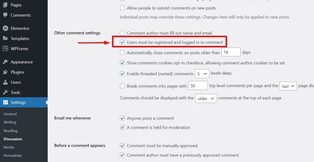 ustawienia zalogowanego użytkownika do walki ze spamem wordpress
