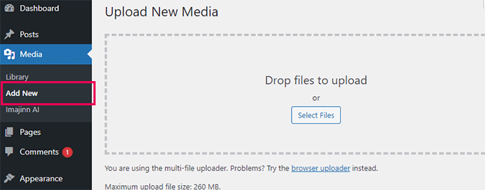 Unggah gambar ke perpustakaan media WordPress