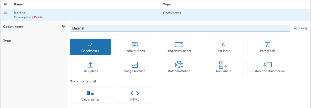 Jenis opsi untuk plugin Opsi Produk WooCommerce Option types for WooCommerce Product Options plugin