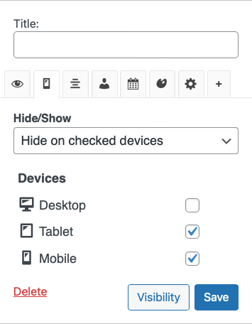 options pour masquer un widget sur des appareils spécifiques