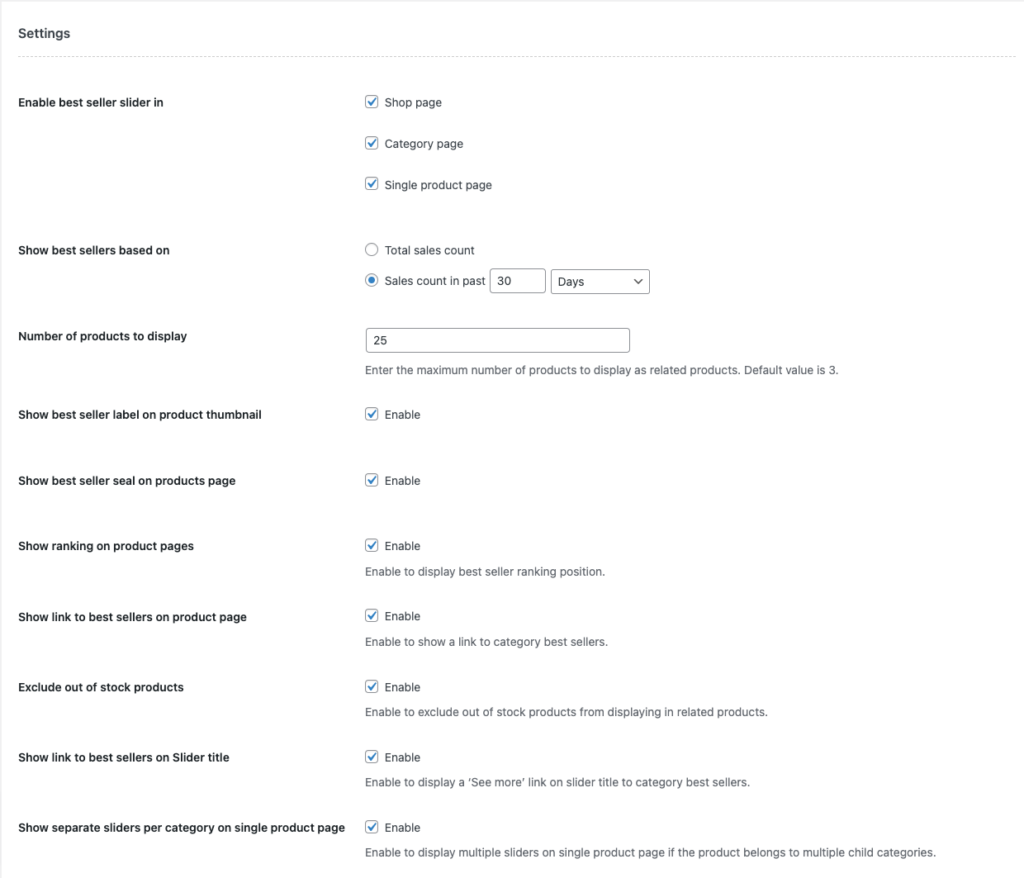 WebToffee WooCommerce En Çok Satanlar Genel Ayarlar