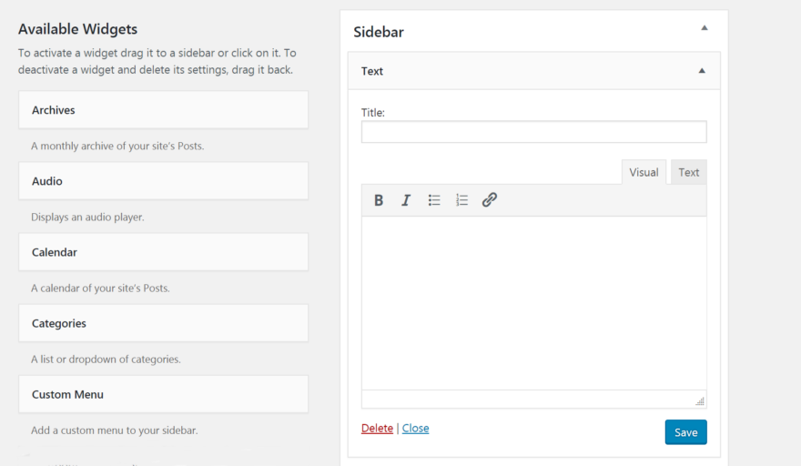 Обновленный текстовый виджет WordPress.