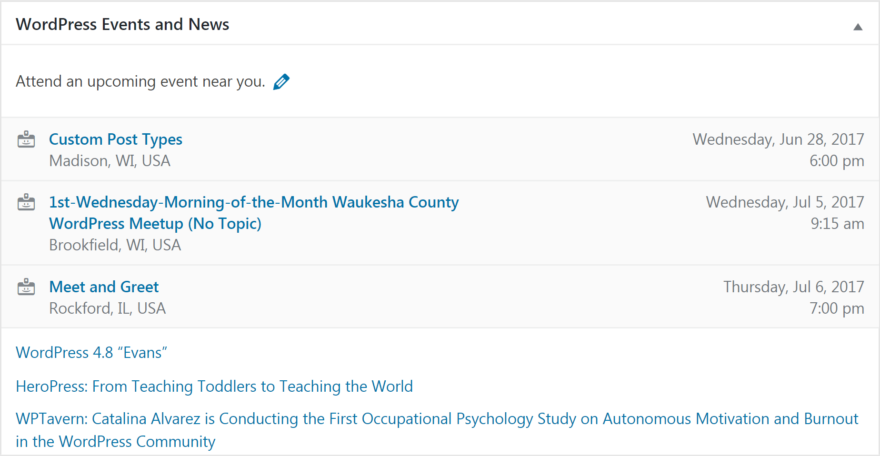Новый виджет панели событий и новостей.