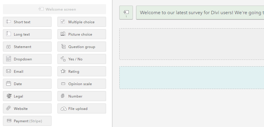 アンケートに追加できる質問の種類のいくつか。
