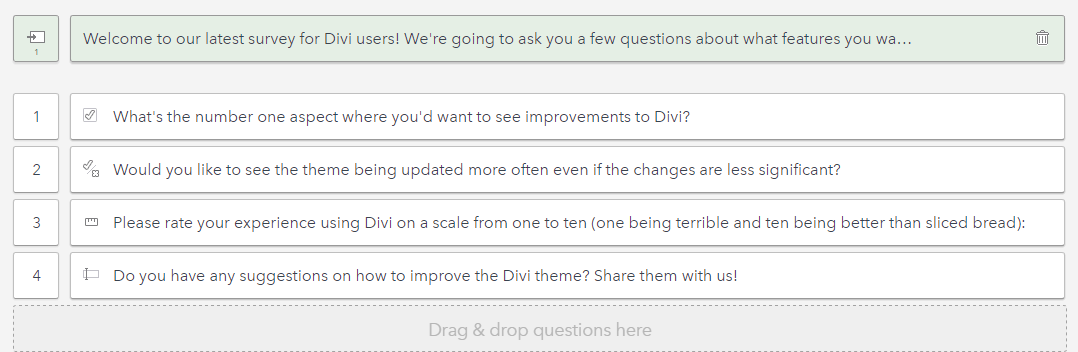 進行中のTypeform調査の例。
