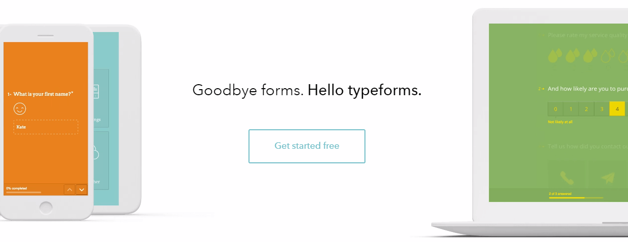 Typeformホームページ。