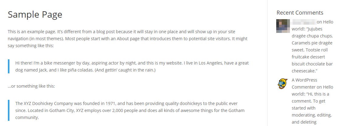 沒有日期的 WordPress 評論小部件。