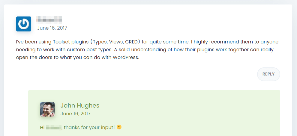 Divi 評論部分顯示每個條目的日期。