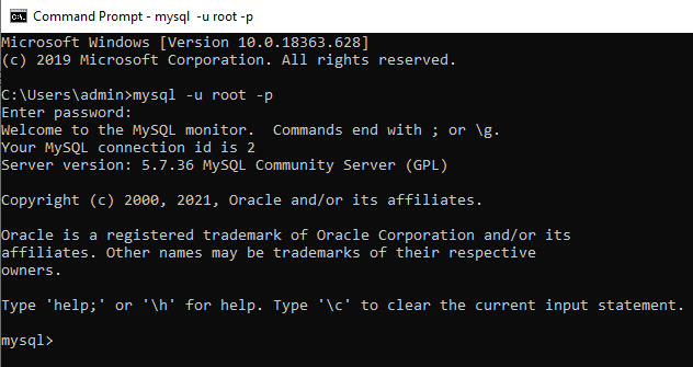通過終端登錄 MySQL。