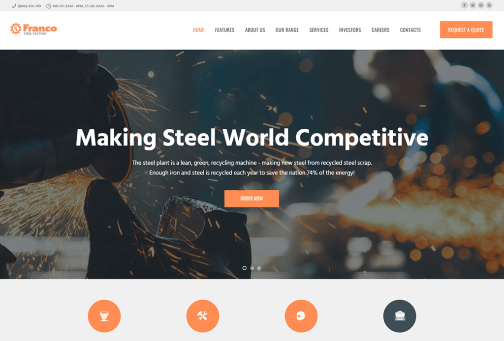 فرانكو - موضوع WordPress لمصنع الصلب والمصنع الصناعي