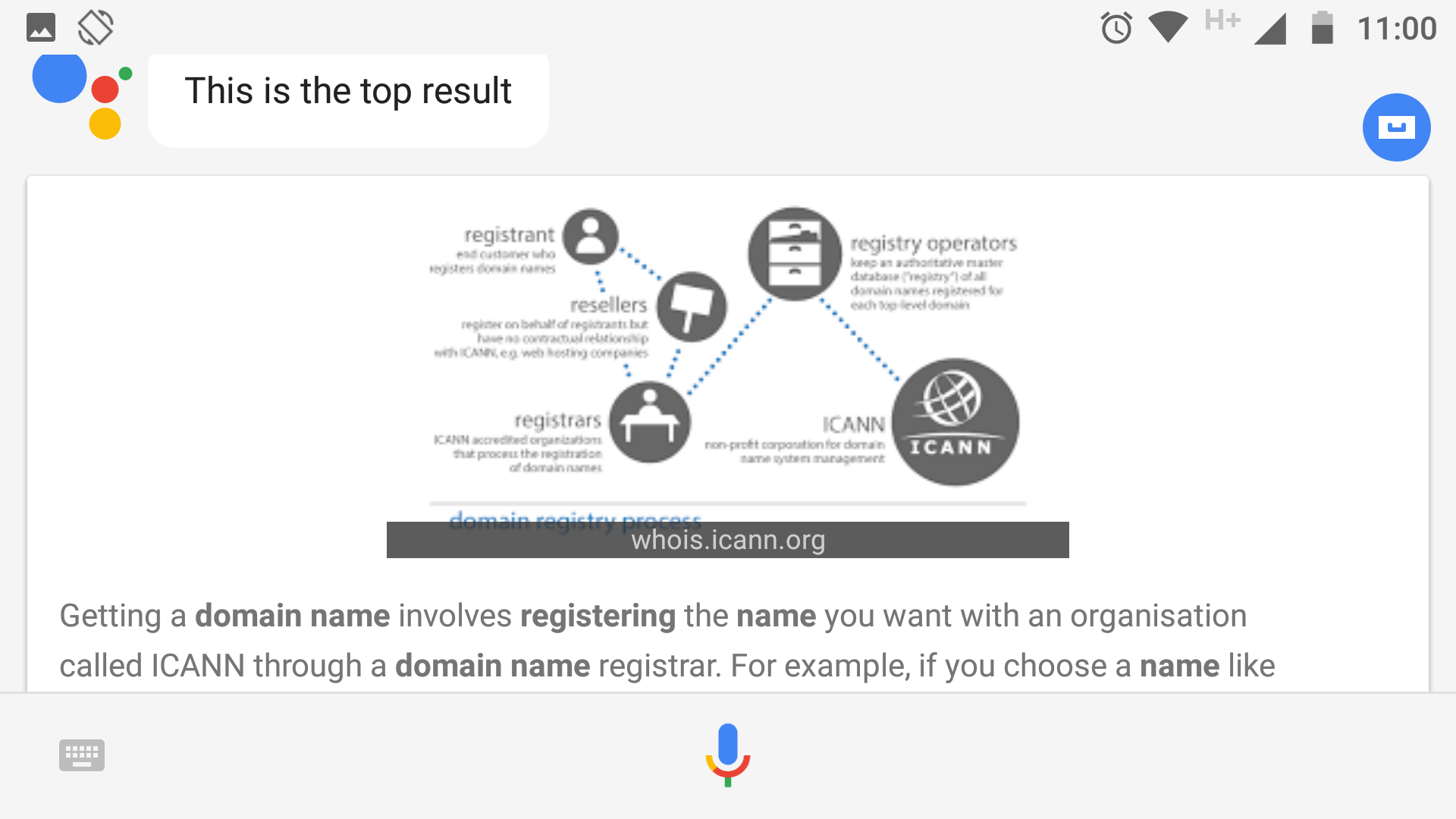 Un ejemplo de respuesta instantánea de un motor de búsqueda.