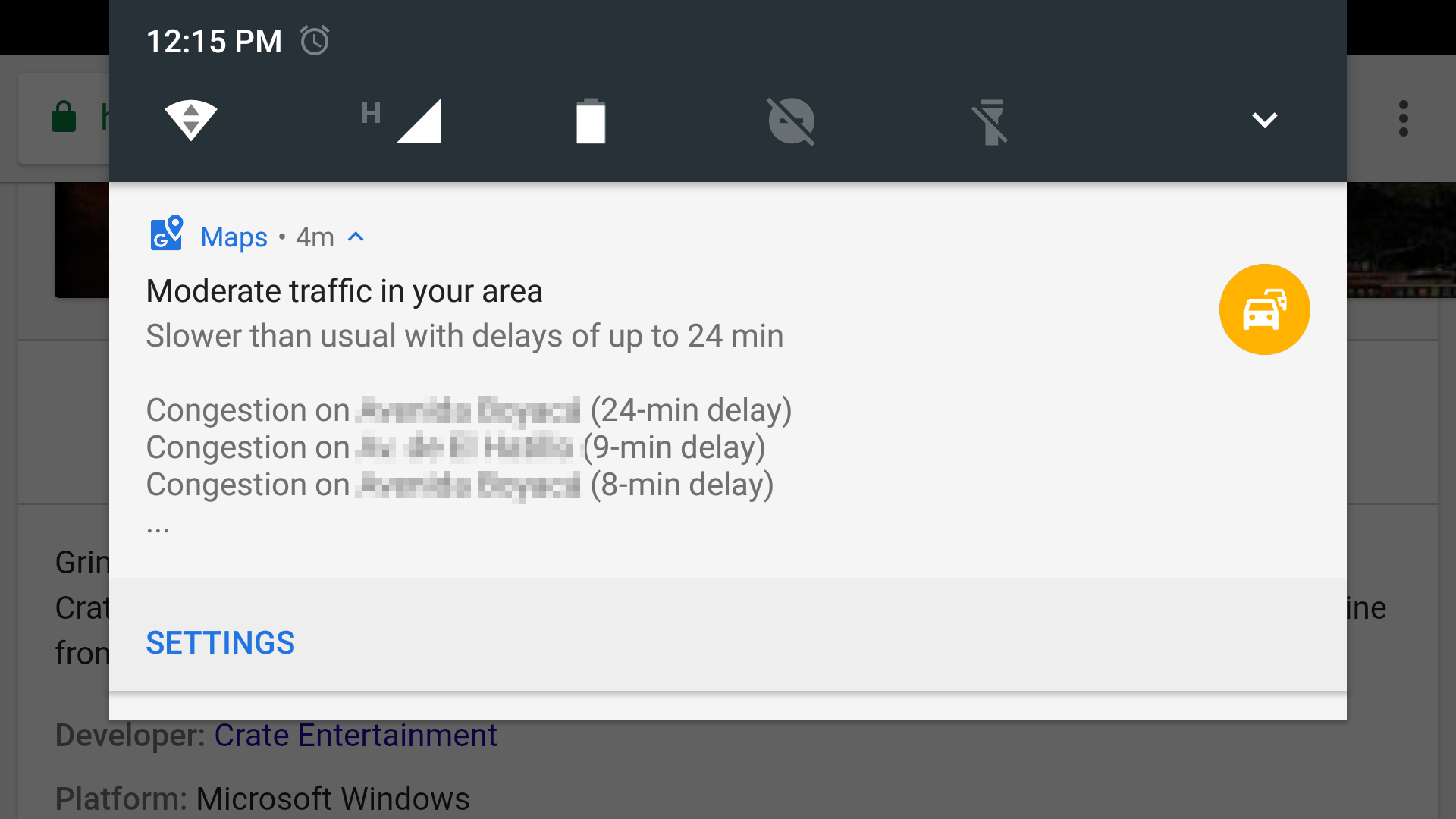 Un mensaje basado en el contexto desde un teléfono inteligente.