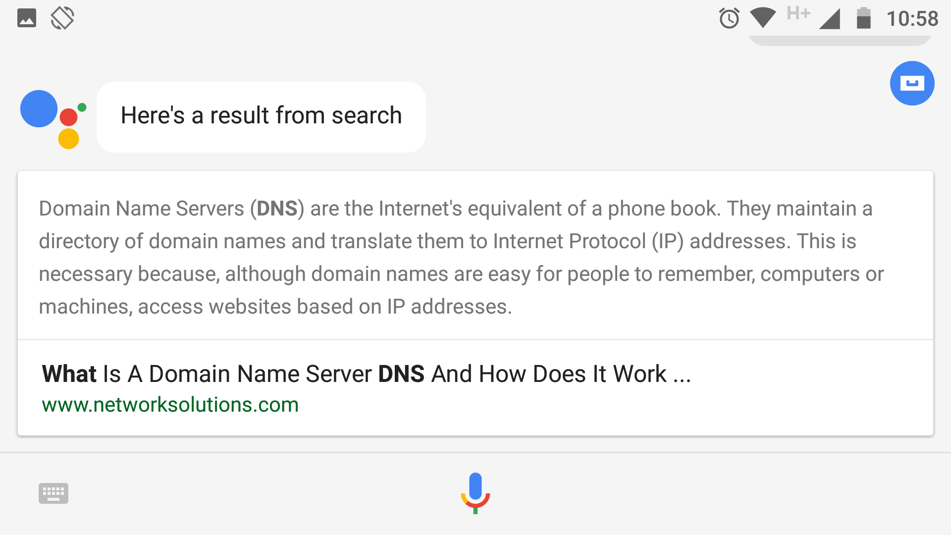 Una respuesta instantánea para una búsqueda sobre qué son los DNS,
